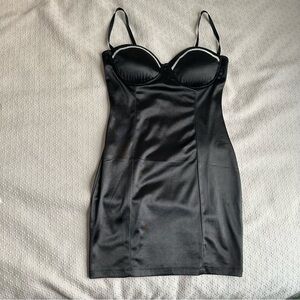 Windsor Black Mini Satin Dress with Rhinestones